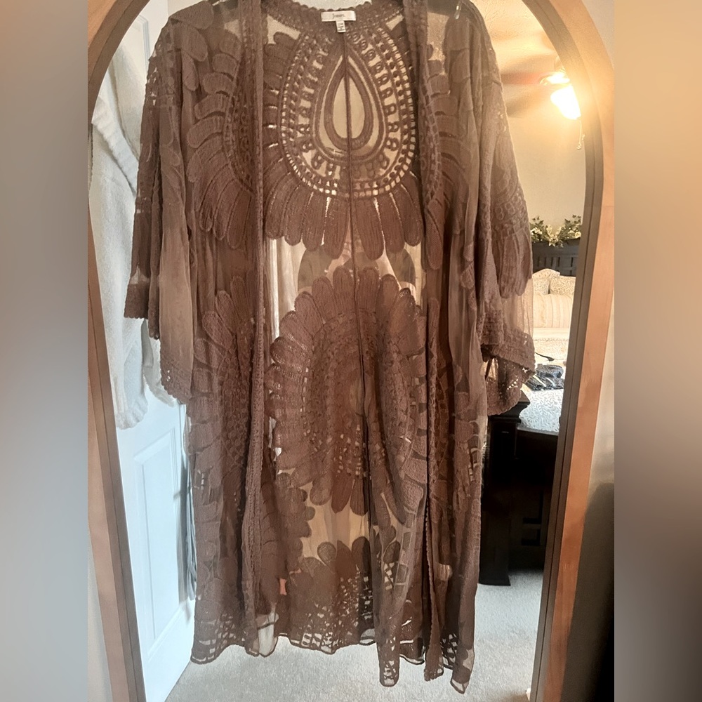 BOHO LACE BROWN KIMONO                  SMALL/MEDIUM